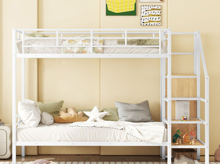 Bunk Bed With Lateral Storage Ladder And Wardrobe