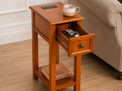 End Table With Drawer And Shelf For Living Room - Walnut