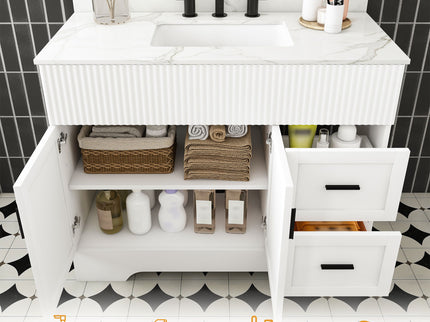 Bathroom Vanity Set, Fluted Cabinet With Soft Close Doors & Drawers, 3 Faucet Holes, Sink Included - White
