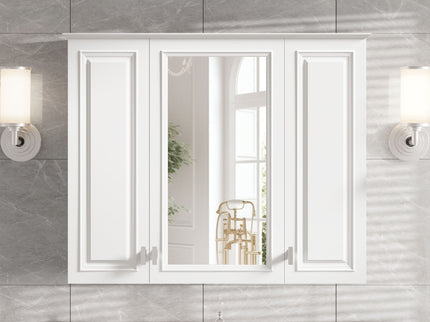 Wall Mounted Mirror Cabinet With 5 Adjustable Shelves, Rectangular Storage For Bathroom - White