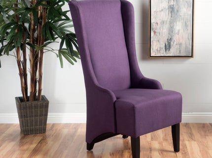 Fabric Dining Chair With High Back And Birch Wood Legs - Plum