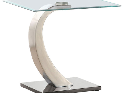 Terrell - Satin Rectangular Glass Top End Table - Silver
