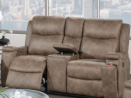 1 Piece Manual Motion Loveseat With Hidden Cup Holders, Plush Back Cushion - Auburn