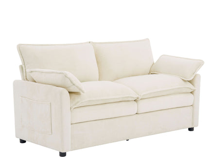 Modern Loveseat Sofa, Upholstered Couch With Side Storage Pockets