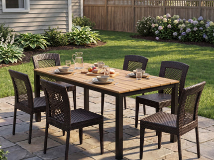 7 Piece Outdoor Dining Set With Table And 6 Chairs - Brown Multi