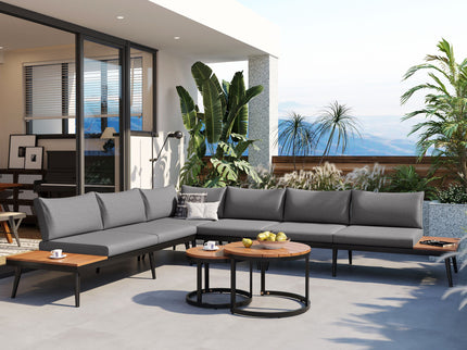 Modern Outdoor Sectional Sofa Set With Nesting Coffee Tables