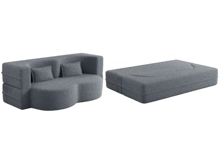 Modern Floor Sofa, With 2 Pillows, Convertible Teddy Fabric Foam Filled Bed