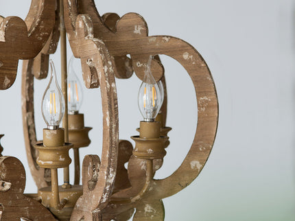 Farmhouse Chandelier, 6 Light Wood Chandelier Pendant Light Fixture With Adjustable Chain For Dining Room Living Room Entryway, Bulb Not Included