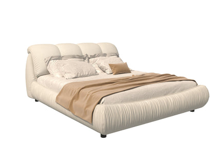 Luxury Upholstered Platform Bed With Oversized Padded Backrest And Solid Wood Frame