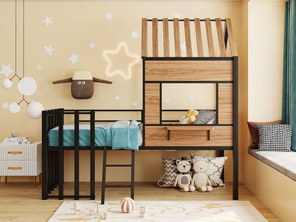 Loft Bed With Roof, Window, Guardrail, Ladder