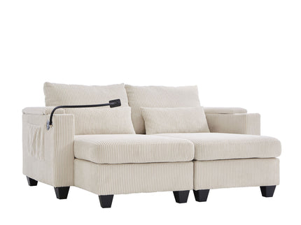 Convertible Chaise Lounge Sofa Chair With USB Ports, Cup Holders, Phone Holder And Storage