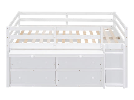 Loft Bed With Retractable Writing Desk And 4 Drawers, With Lateral Portable Desk And Shelves