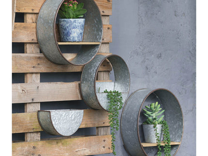 Farmhouse Round Metal Wall Planter (Set of 5) - Gray