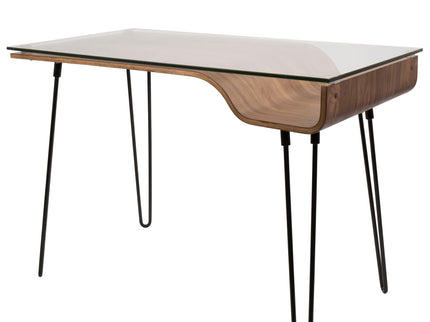 Avery - Mid-Century Modern Desk - Walnut / Clear / Black