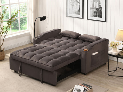 Modern Loveseat Futon Sofa With Pullout Bed, Adjustable Reclining Backrest, Toss Pillows