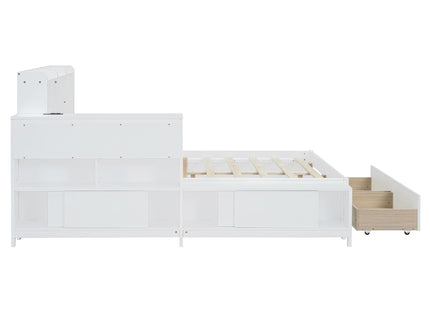 Platform Bed With Multi Functional Storage Space, Nightstand, 2 Drawers, USB Ports And Desk