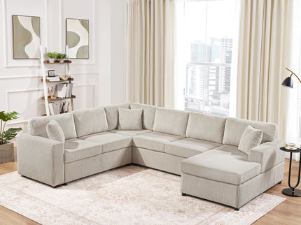 Oversized Sectional U-Shaped Sofa With Chaise Lounge And Three Soft Throw Pillows