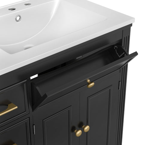 Bathroom Vanity With Sink, 1 Tip Out Drawer, 3 Side Drawers, Adjustable Shelf