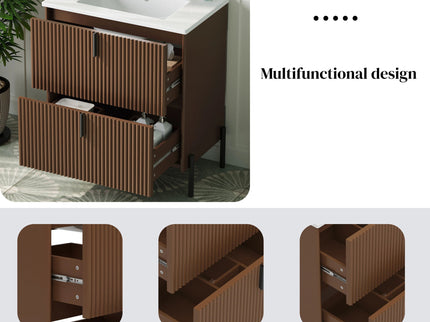 Fluted Bathroom Vanity With Ceramic Sink, Freestanding Design