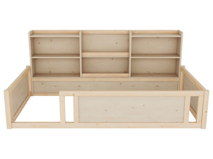 Platform Floor Bed With Guardrail Fence And Side Storage Shelves