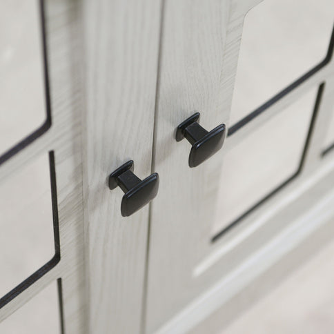 Sideboard Cabinet With Mirrored Doors, Adjustable Shelf, Metal Handles