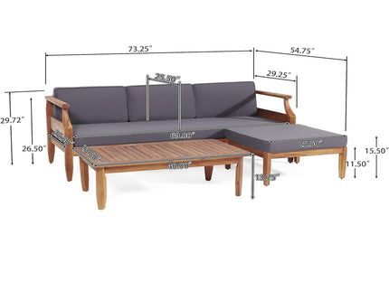 Bianca - Outdoor 3 Seater Sofa Chat Set With Ottoman - Teak