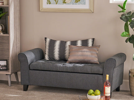 Hayes - Contemporary Armed Storage Bench With Rolled Arms And Button Tufting