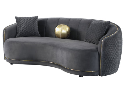Luxe Upholstered Curved Sofa With Trim And Diamond Quilting - Dark Gray