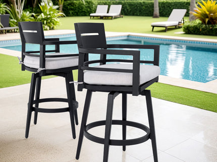 Outdoor Swivel Bar Chairs, 360 Degree Rotation, Ergonomic Backrest (Set of 2)