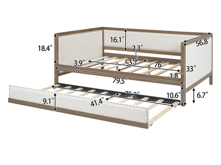 Full Size Daybed With Trundle And Nailhead Decoration - Wood