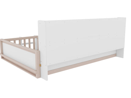 Platform Bed Frame With Guardrail, Storage Shelves & Bookshelf