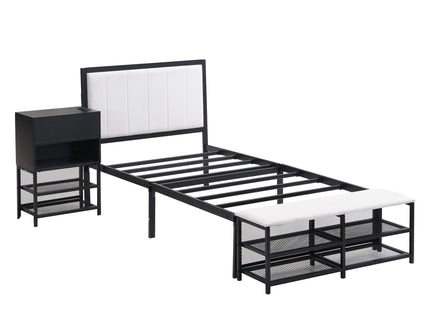 Platform Bed With 2 Tier Storage Shelves, Storage Cabinet