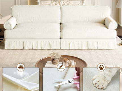 Luxuriously Comfortable Cloud Couch With Elegant Rolled Arms & Pleated Skirt Design