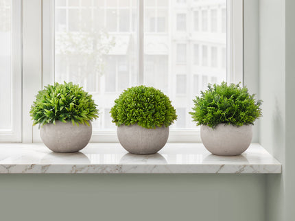 5" Tall, Artificial Plant, Grass, Indoor, Faux, Fake, Table, Greenery, Potted, Decorative (Set of 3) - Green / Gray