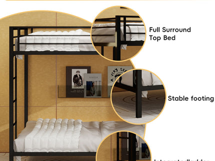 Bunk Bed For Kids, Convertible Frame With Ladders & Guardrail