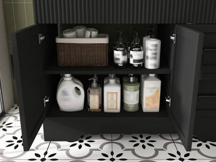 Bathroom Vanity Set, Soft Close Doors & Drawers, 3 Faucet Holes, Sink Included - Black
