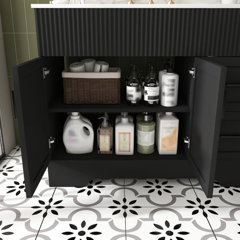 Bathroom Vanity Set, Soft Close Doors & Drawers, 3 Faucet Holes, Sink Included - Black