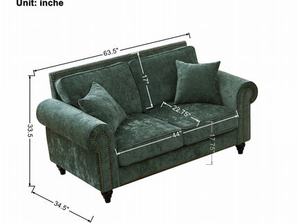 2 Seater Sofa With Rolled Arms, Tufted Upholstered Couch