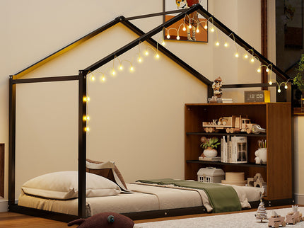 Bed House Frame With Shelves And Lights
