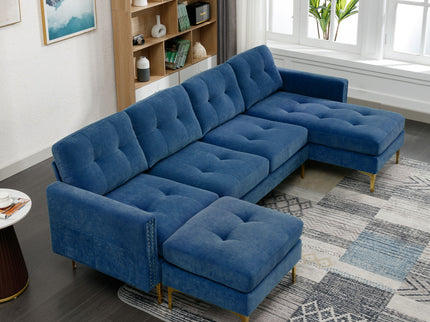 Modern L - Shape Convertible Sectional Sofa With Movable Ottoman