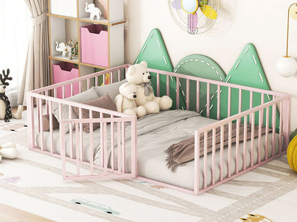 Metal Floor Bed Frame With Fence And Door