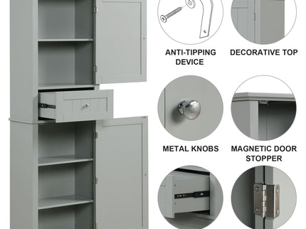Tall Freestanding Bathroom Storage Cabinet With Drawer And Adjustable Shelf