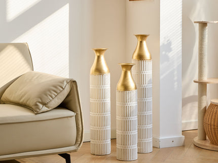 Floor Metal Vases Decorated White Metal Vases (Set of 3) Gorgeous Home Decoration Large Glazed Metal Vases - White