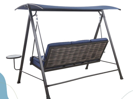 Steel 3 Seater Swing Porch Swing With Canopy - Blue