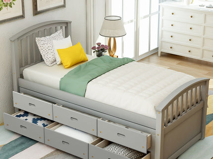 Platform Storage Bed Solid Wood Bed With 6 Drawers