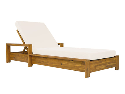 Chaise Lounge Set With 3 Position Adjustable Backrest, 2 Fold Cushion, Outdoor Recliner For Patio - Cream / Teak