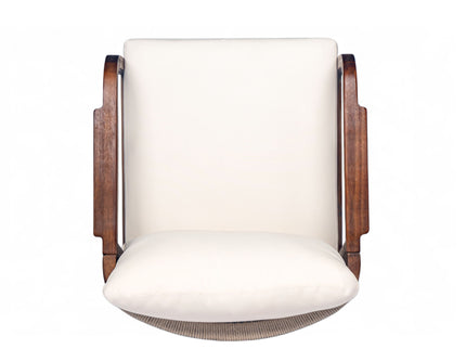 Outdoor Lounge Chair With Woven Backrest, Solid Wood Frame, Comfortable Cushions