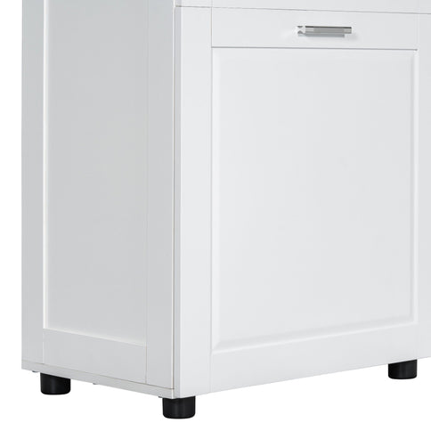 Tall Bathroom Cabinet With Tilt-Out Laundry Basket And Upper Storage