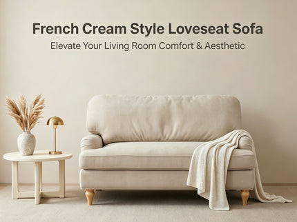 Loveseat Sofa, Upholstered Small Couch For Living Room - Cream Beige