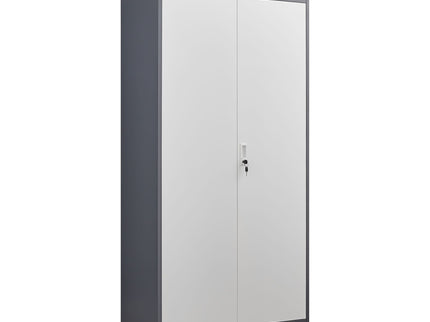 Wardrobe With Hanging Rod And Compartments, Lockable Closet With Locks & Keys For Bedroom - Gray
